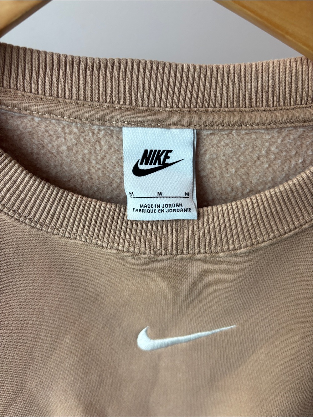 Nike Women's Cropped Crew Sweatshirt in Light Brown with White Swoosh - Picture 3 of 3